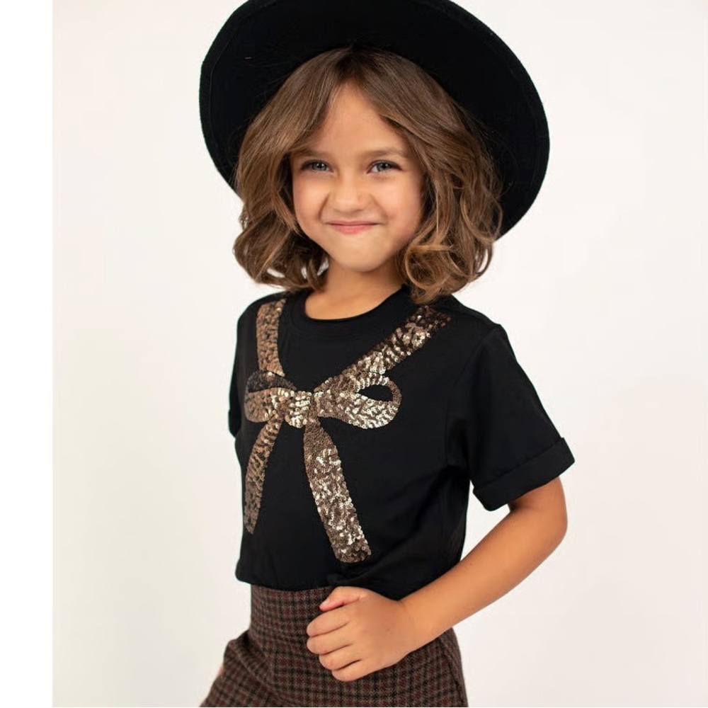 Joyfolie Mia Joy Sparkle Sequins Bow Top in Black NWT Size 10